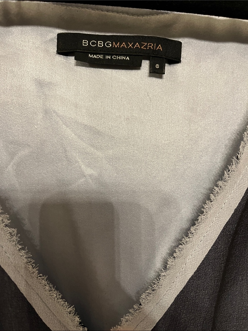 BCBGMaxAzria 100% Silk Black Sheer V-Neck Midi Dress with Blue-Gray Trim Size 6 - Picture 2 of 10